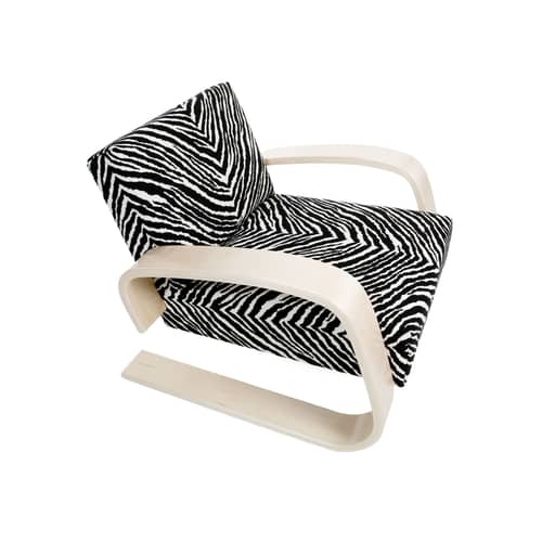 Gepolsterter Sessel 400 Tank textil schwarz / Alvar Aalto, 1936 - ARTEK - Stoff Zebra / Struktur Birke - Birke Schichtholz, Gewebe, Schaumstoff
