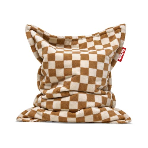 Pouf Original Slim Teddy Chess beige / Tissu duveteux - 155 x 120 cm - Fatboy - Amande / Crème -  Micro-billes EPS, Tissu peluche