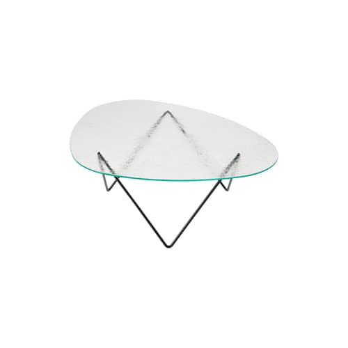 Table basse Pedrera verre texturé / 106 x 86 cm - Réédition 1955 - Gubi - Verre transparent (texturé) / Pied noir - Acier, Verre trempé texturé