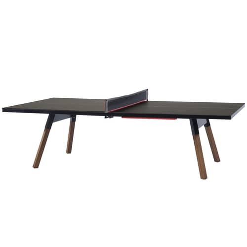 Table Y&M / L 220 cm - Table ping pong & repas - HPL - RS BARCELONA - Noir / Pieds bois - Acier, Bois Iroko, Stratifié HPL