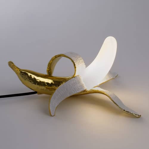 Tischleuchte Banana Gold / Dewey plastikmaterial gold / Kunstharz & Glas - Seletti - Dewey / goldfarben & weiß - Glas, Harz