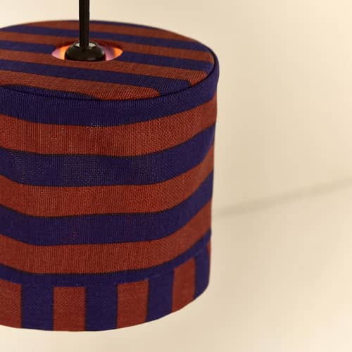 Abat-jour Linda tissu bleu / Ø 20 x H 21 cm - NOBODINOZ - Rouge brun - Bleu encre - Coton biologique, Fer