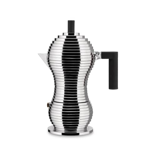 Cafetière italienne Pulcina métal noir / Induction - 6 tasses - Alessi - Chromé / Noir - Fonte d\'aluminium, Plastique