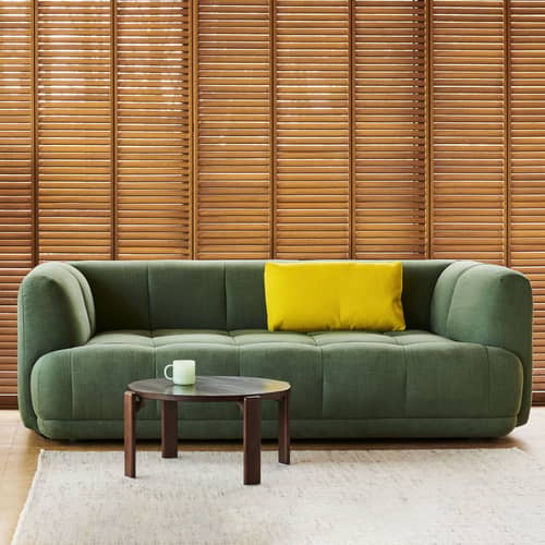 Canapé droit Quilton tissu vert / 2 places - L 214 cm - Matelassé - Hay - Vert tarragon (tissu Linara 100) -  Ouate, Bois, Mousse PU, Tissu