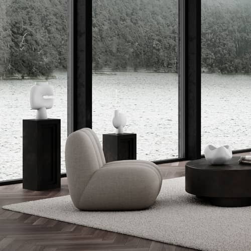 Gepolsterter Sessel Toe textil beige - 101 COPENHAGEN - Taupe (Stoff Pallazo 163) - Gewebe, Holz, Schaumstoff