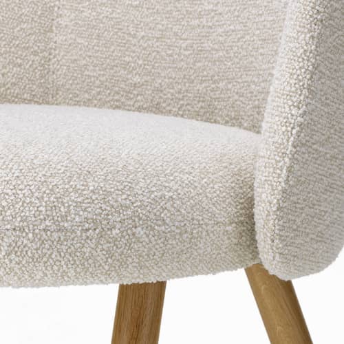 Gepolsterter Stuhl Mikado textil beige / Füße Holz - Vitra - Perlen (Schlingenpol Nubia 01) / Eiche natur - massive Eiche, Nubia-Stoff, Polyurethan-Schaum, Recyceltes Polypropylen