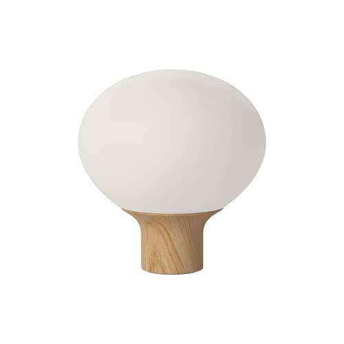 Lampada da tavolo Acorn vetro bianco legno naturale / Ø 32 cm - Vetro & Rovere - Bolia - Bianco opalino / Rovere - Massello di quercia oliato, Vetro opalino soffiato a bocca
