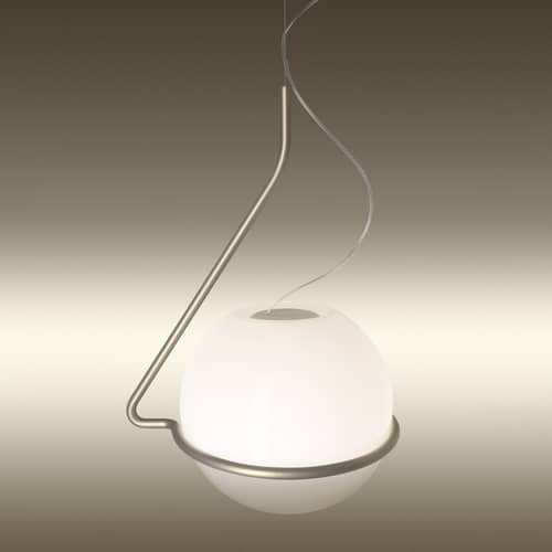 Pendelleuchte Tonda Large glas metall / Ø 33 cm - Foscarini - Titanium - Mundgeblasenes Opalin-Glas, thermolackierter Stahl
