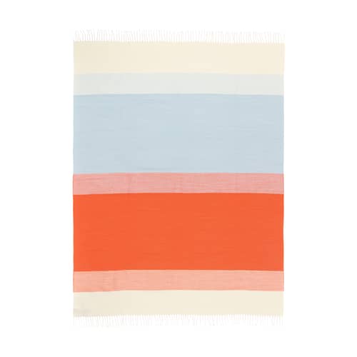 Plaid Hennika tissu orange / 120 x 180 cm - Marimekko - Hennika / Orange, bleu, blanc - Coton, Laine