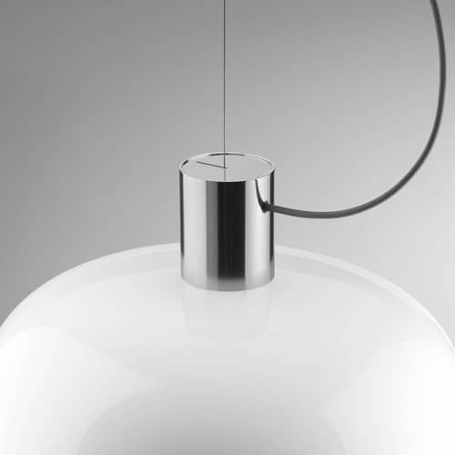 Suspension Bellhop Glass S2 verre argent / Ø 45 x H 25,2 cm - Flos - Aluminium brillant - Aluminium, Verre opalin triplex