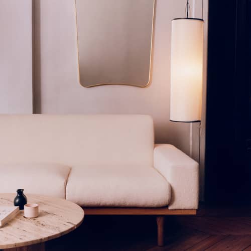 Suspension Silk Lantern beige / Soie naturelle - H 70 cm - Gubi - Beige - Placage de bois, Soie naturelle