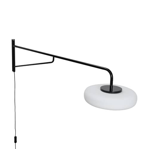 Applique avec prise Sway LED / Bras pivotant - L 120 cm - HÜBSCH - Noir - Fer laqué, Verre opalin