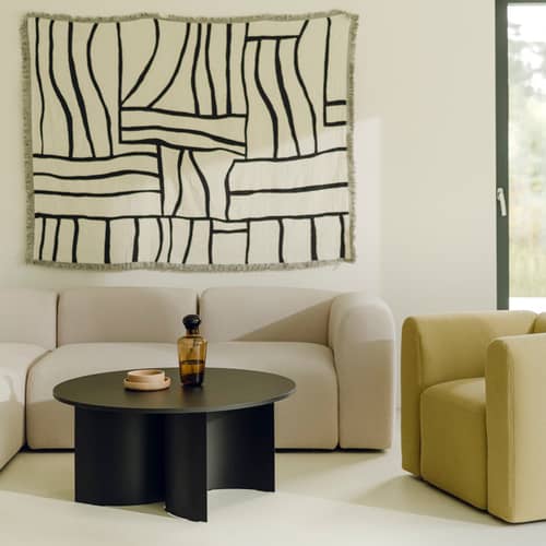Table basse Gavo bois noir / Ø 95 x H 44 cm - NOO.MA - Noir volcan - Acier, MDF plaqué frêne certifié FSC