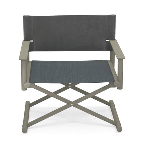 Klappsessel Terra leder textil grün / Sessel Directeur Kunstleder & Stoff - Emu - Graugrün / Lederimitat graugrün / Stoff steingrau - Aluminium, Kunstleder, Technisches Gewebe