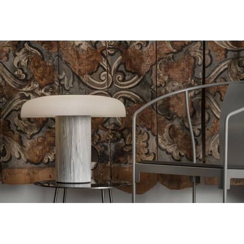 Tischleuchte Tropico Grande LED glas stein weiß grau / LED - H 40 cm / Glas & Marmor - Fontana Arte - Grauer Marmor - Galvanisiertes Metall, geblasenes Glas, Marmor