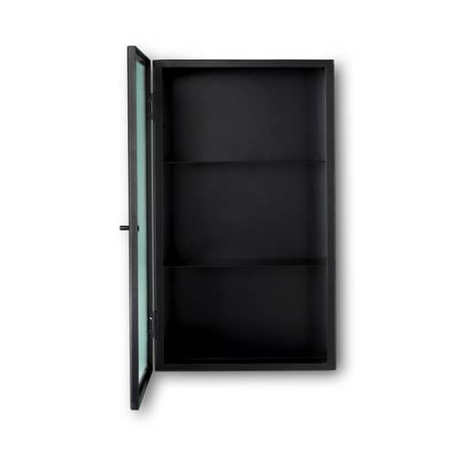 Haze Wall storage metal glass black / L 35 x H 60 cm - Fluted glass - Ferm Living - Black / Fluted glass - Epoxy lacquered metal, Fluted glass