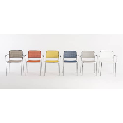 Fauteuil empilable Audrey plastique blanc / Structure aluminium poli / Seconde vie - Kartell - Structure alu brillant  / Assise blanche - Aluminium poli, Polypropylène