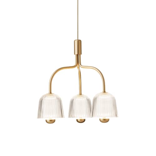 Suspension Asteea 3 LED / Lustre triple - Ø 40 cm - NUURA - Laiton & transparent - Acrylic, Brass