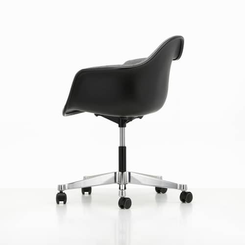 Sessel mit Rollen PACC - Eames Plastic Armchair plastikmaterial schwarz / (1950) - Vollpolsterung / Recycelt - Vitra - Sitzschale schwarz / Stoff grau (Hopsak 23 schwarz / elfenbeinfarben) - Hopsak-Stoff, poliertes Aluminium, Recycelter Kunststoff (Post-Consumer), Schaumstoff
