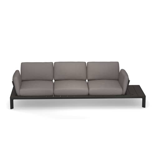 Gartensofa 3-Sitzer Tami metall textil grau / 3 Plätze - L 277 cm - Emu - Gewebe grau / Gestell: schwarz und anthrazit - Aluminiumlegierung, Polyacryl-Gewebe, Schaumstoff, WPC Bambus