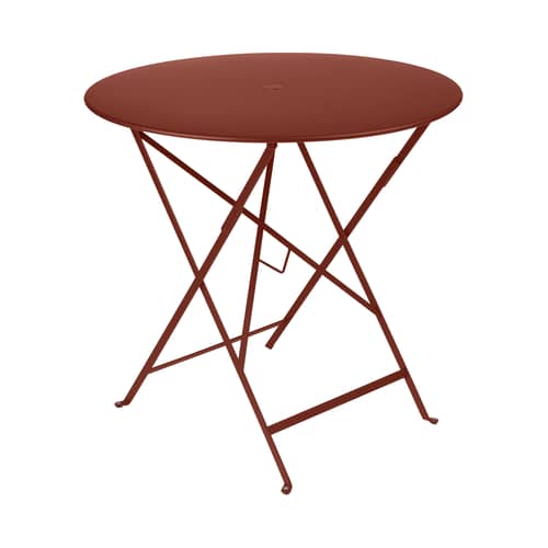 Tavolo pieghevole Bistro metallo rosso marrone / Ø 77cm - Foro per parasole - Fermob - Ocra rossa - Acciaio laccato