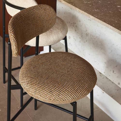 Chaise de bar rembourrée Maia tissu jaune / H 68 cm - NV GALLERY - Jaune / Noir - Fer, Mousse haute résilience, Tissu Tweed