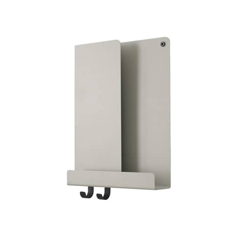 Étagère Folded métal gris / L 29 x H 40 cm - 2 crochets + compartiment - Muuto - Gris - Acier laqué