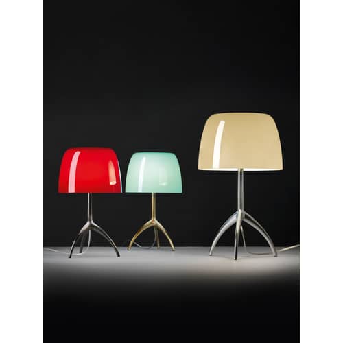Lampe de table Lumière Piccola métal verre blanc / Variateur - H 35 cm/ Rodolfo Dordoni, 1990 - Foscarini - Blanc chaud / Pied noir chromé - Aluminium verni, Verre soufflé