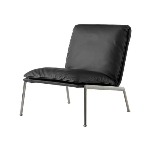 Gepolsterter Sessel Muno LN18 leder schwarz - &tradition - Schwarzes Leder / Verchromter Fuß -  Ouate, Aluminium, Furnier, Leder, Schaumstoff