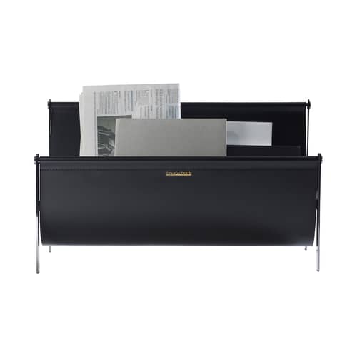 Porte-revues  métal cuir noir / L 58 cm - Opinion Ciatti - Noir - Acier finition noir brillant, Cuir régénéré