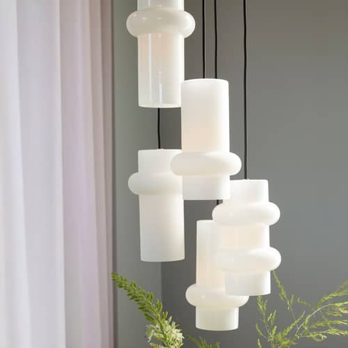 Sospensione Pilule Pendule Down vetro bianco / Ø 15 x H 25 cm - HÜBSCH - Piumino / Bianco brillante - Vetro soffiato a bocca