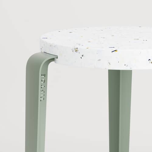 Lou Stackable stool metal grey / Recycled plastic Venezia - H 45 cm - TIPTOE - Eucalyptus grey / Mottled white - Powder coated steel, Recycled plastic