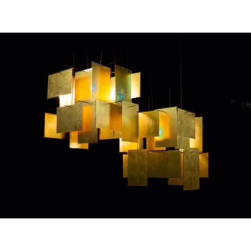 Suspension 1000 Karat Blau   / Feuille d\'or - 64 x 64 cm - Ingo Maurer - Or & rouge - Feuille d\'or, Matière plastique, Métal laqué