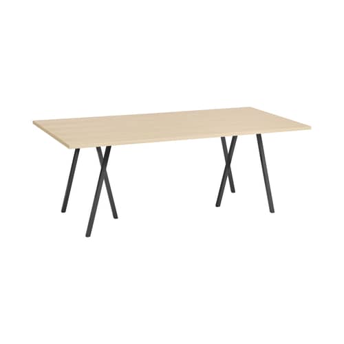 Table rectangulaire Loop bois naturel / 200 x 92,5 cm / Seconde vie - Hay - Chêne naturel / Pieds noirs - Acier thermolaqué, Placage de chêne