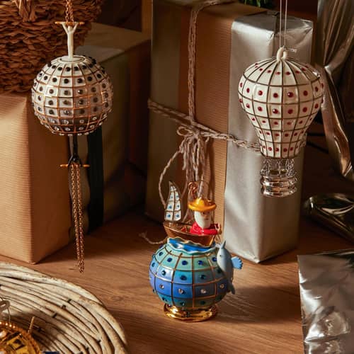 Weihnachtskugel Fleurs de Jorì keramik blau bunt gold / Der alte Mann und das Meer - handbemaltes Porzellan - Alessi - Der alte Mann und das Meer - Porzellan