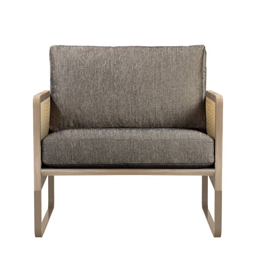 Fauteuil rembourré Cannage  / Modèle d\'exposition - RED Edition - Gris Caviar (coton) / Chêne - Acier, Chêne, Coton, Mousse, Rotin