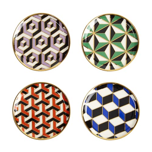 Dessous de verre Versailles / Set de 4 - Porcelaine & or 24 carats - Jonathan Adler - Versailles / Multicolore - Porcelaine blanche peinte