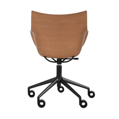 Fauteuil à roulettes Q/Wood bois naturel - Kartell - Bois foncé / Assise noire / Pied noir - Acier, Aluminium, Contreplaqué de bois moulé