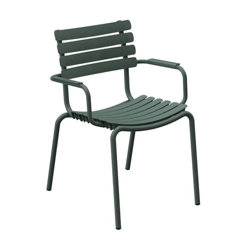 Fauteuil empilable ReCLIPS plastique vert / Accoudoirs métal - Plastique recyclé - Houe - Vert Olive - Aluminium thermolaqué, Plastique recyclé