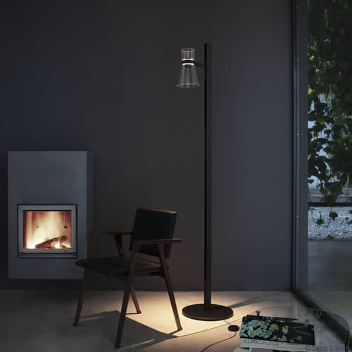 Lampadaire Nocturne 1 - Cone verre / LED - Orientable - Flos - Noir - Aluminium, Verre borosilicate soufflé