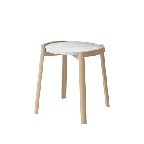 Table d\'appoint Mix marbre blanc bois naturel / Ø 46 x H 48 cm - Chêne & marbre - Bolia - Ø 46 x H 48 cm / Marbre blanc-gris - Chêne massif FSC, Marbre