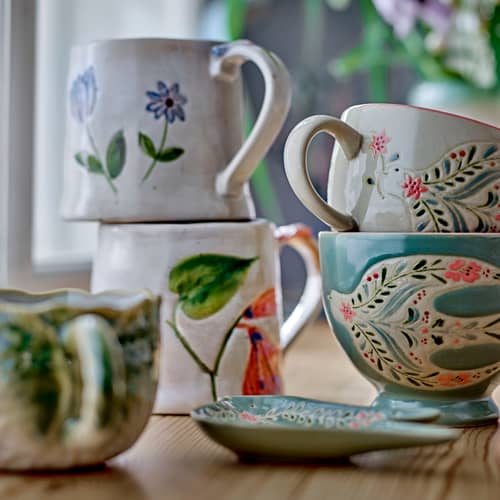 Set de 4 tasses Rosalynde céramique / 400 ml - Bloomingville - Vert - Grès