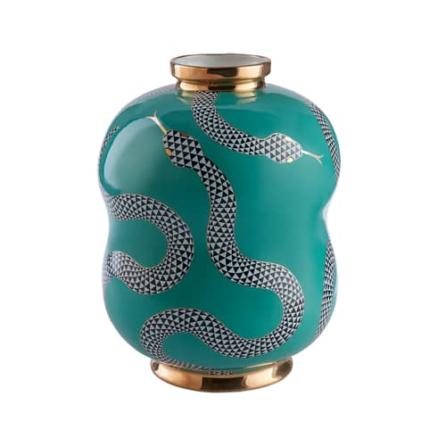 Vase Eden Cinched céramique vert / Ø 24 x H 33 cm - Jonathan Adler - Cinched / Vert & or - Porcelaine