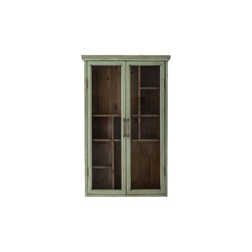 Rangement mural Hazem bois vert / Vitrine compartimentée - L 50 x P 14 x H 80 cm - Bloomingville - Vert patiné - Fer, MDF, Sapin, Verre
