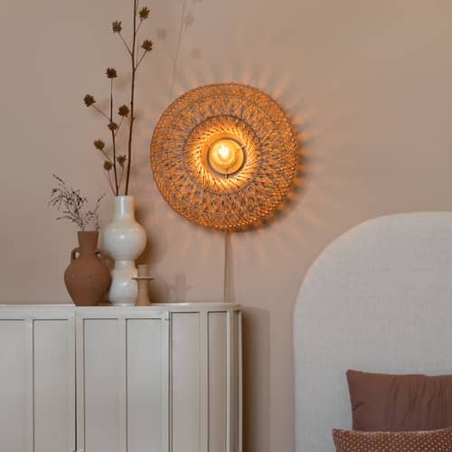 Wandleuchte mit Stromkabel Arizona faser beige / Ø 50 cm - Rattan - GOOD&MOJO - Natur - Eisen, Rattan