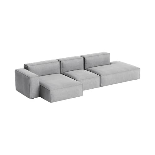 Canapé d\'angle Mags Soft Low Armrest n°4 gris / 3 places -  L 331 cm/ Accoudoir gauche - Hay - Accoudoir gauche / Gris (tissu Hallingdal 130) - Contreplaqué, Mousse polyuréthane HR, Tissu