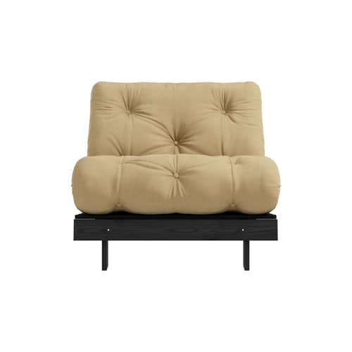 Fauteuil convertible Roots / Dormeuse & lit d\'appoint - 3 positions / Structure noire - KARUP DESIGN - Beige doré 758 / Noir - Fibres recyclées mélangées, Mousse, Pin massif certifié FSC laqué, Tissu