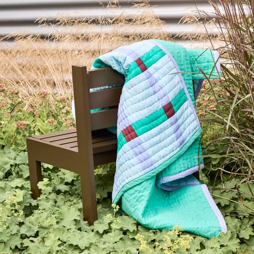 Plaid Tento / Couvre-lit matelassé - 140 x 200 cm - HÜBSCH - Vert & bleu - Coton certifié OEKO-TEX®