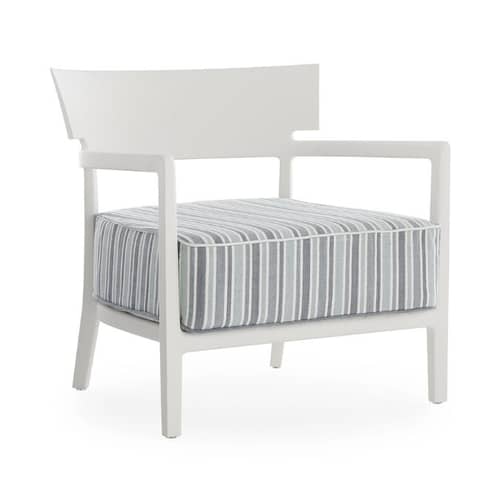 Poltrona imbottita Cara OUTDOOR materiale plastico tessuto verde / Tessuto - Kartell - Bianco opaco/Tessuto rigato verde - policarbonato, Schiuma di poliuretano, Tessuto outdoor