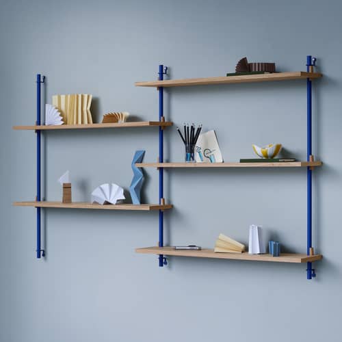 Regal Wall Shelving – ws.85.1 holz natur / B 85 x H 85 cm x Prof. 17,5 cm - MOEBE - Eiche natur / Blau - MDF Eichenfurnier, Stahl